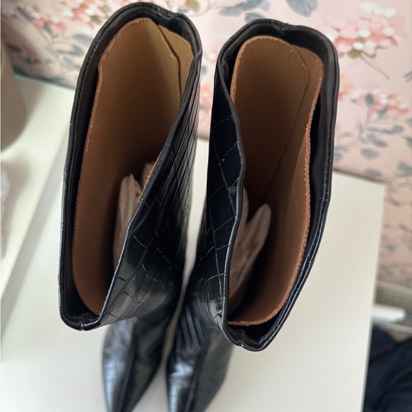 SCHUTZ Black Croc-Embossed Heeled Boots - Picture 6 of 12